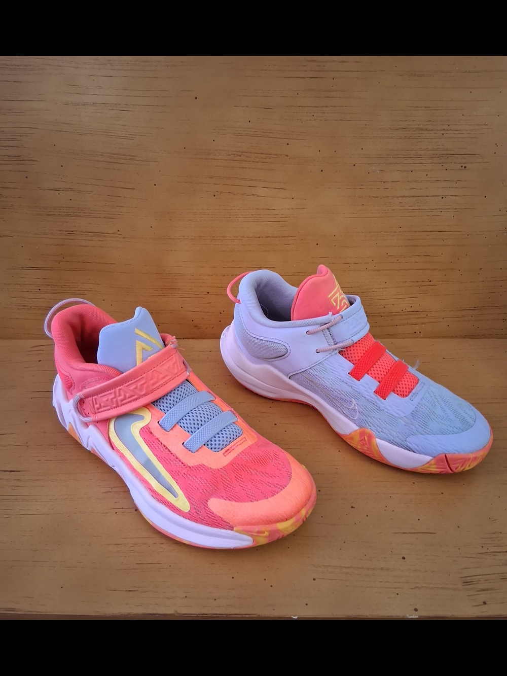 Nike Kids Sneakers in Coral Pink, Light Gray and Yellow Accent